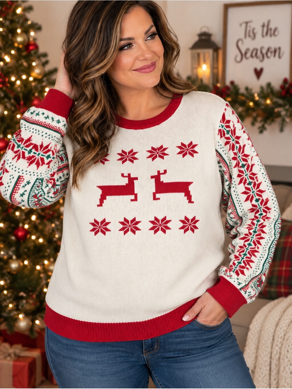 Vintage Ugly Christmas Sweater Women’s Large Reindeer Snowflake Holiday